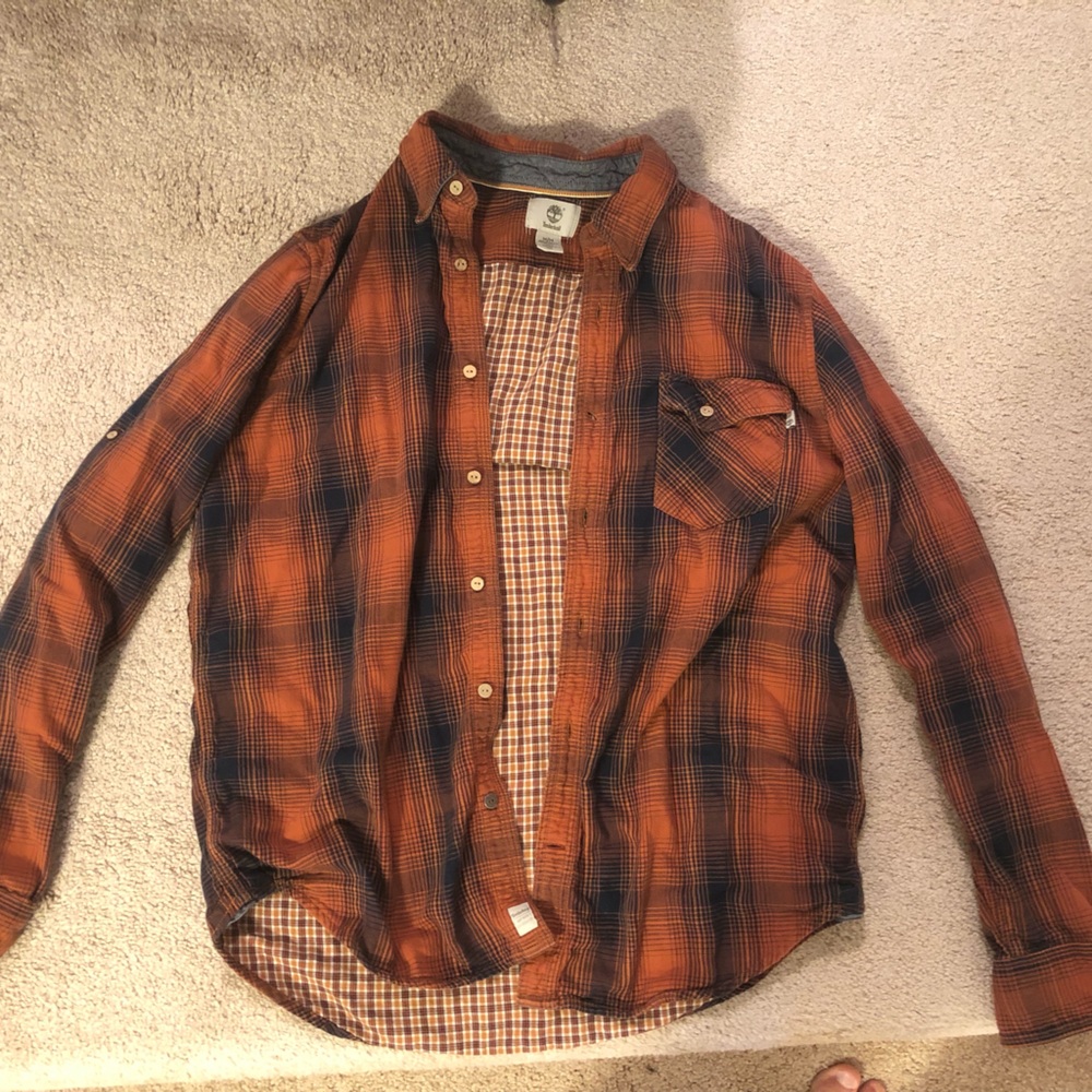 Men’s timberland orange plaid flannel Medium